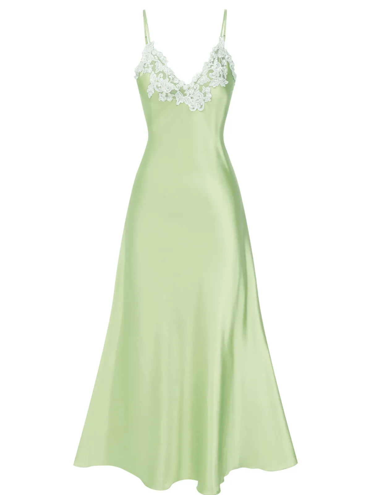 Sale Retro Stage 1930s Embroidered Faux Satin Strap Nightgown
