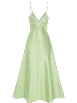 Sale Retro Stage 1930s Embroidered Faux Satin Strap Nightgown