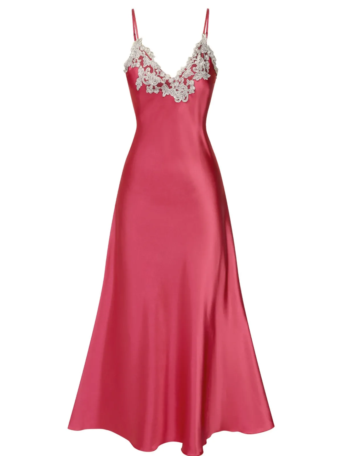 Sale Retro Stage 1930s Embroidered Faux Satin Strap Nightgown
