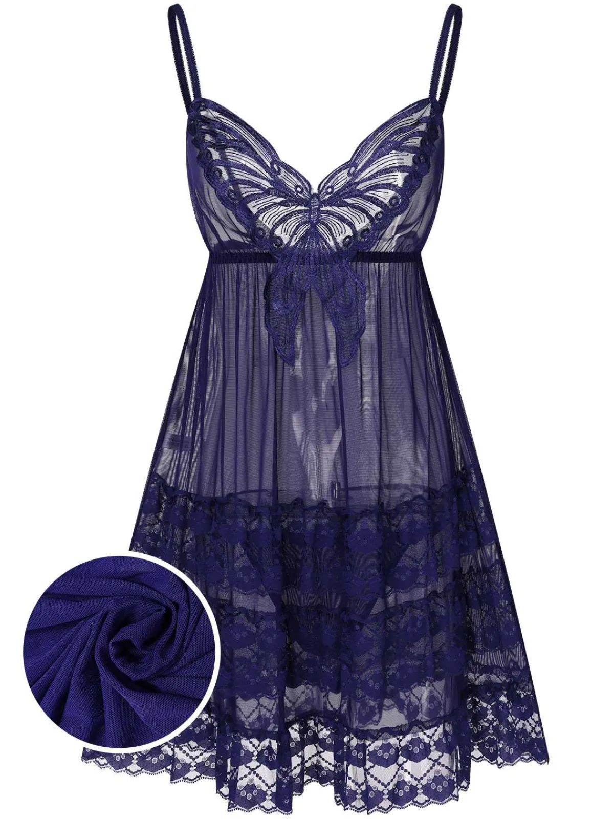 Best Retro Stage 1940s Embroidered Lace Butterfly Sheer Nightgown