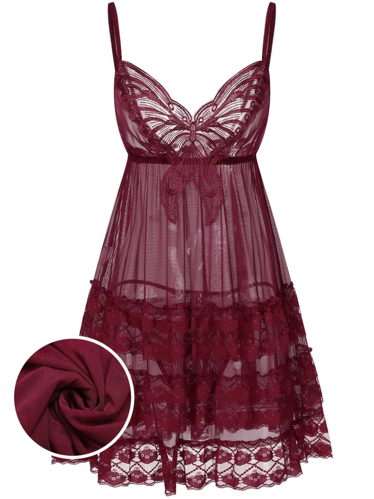 Best Retro Stage 1940s Embroidered Lace Butterfly Sheer Nightgown
