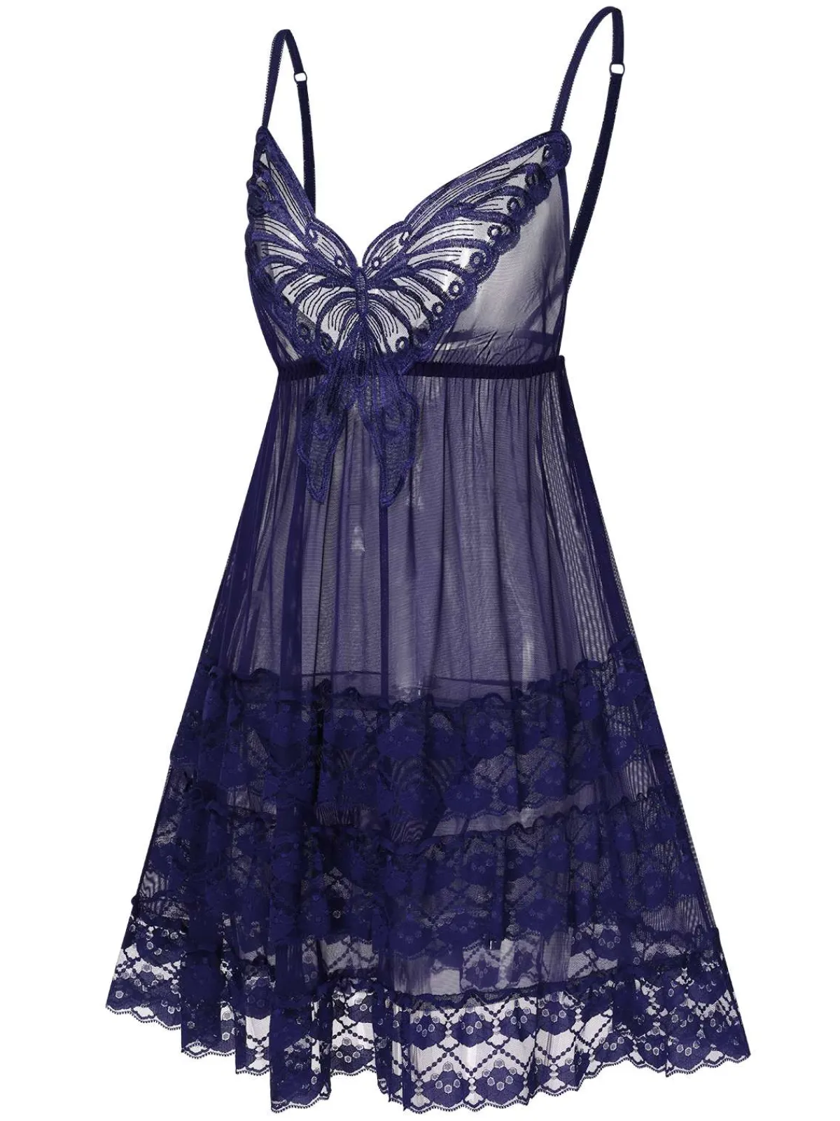 Best Retro Stage 1940s Embroidered Lace Butterfly Sheer Nightgown
