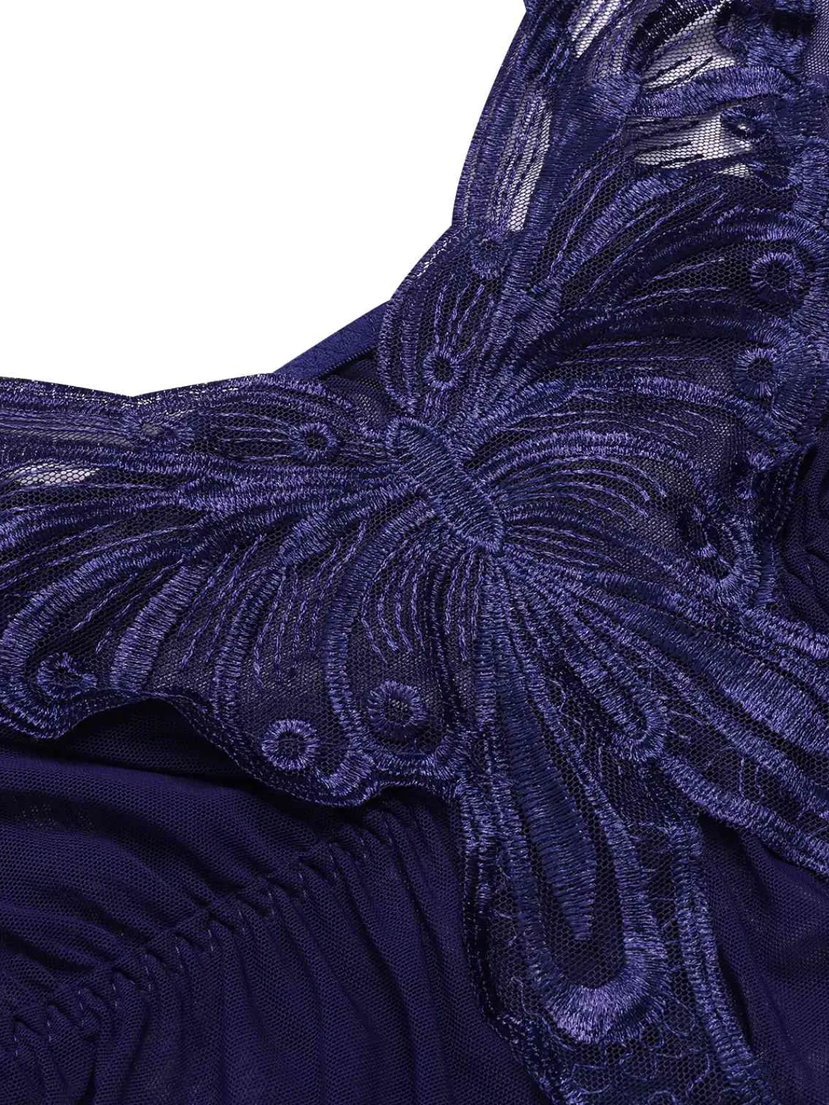 Best Retro Stage 1940s Embroidered Lace Butterfly Sheer Nightgown