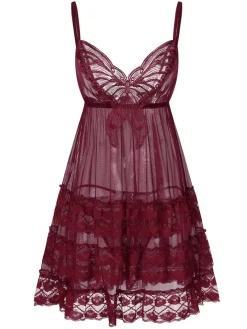 Best Retro Stage 1940s Embroidered Lace Butterfly Sheer Nightgown