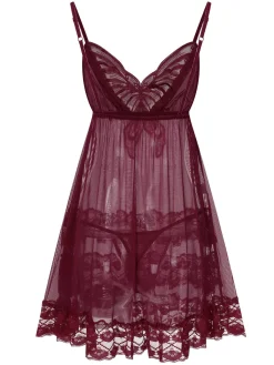Best Retro Stage 1940s Embroidered Lace Butterfly Sheer Nightgown