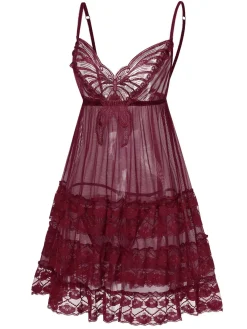 Best Retro Stage 1940s Embroidered Lace Butterfly Sheer Nightgown