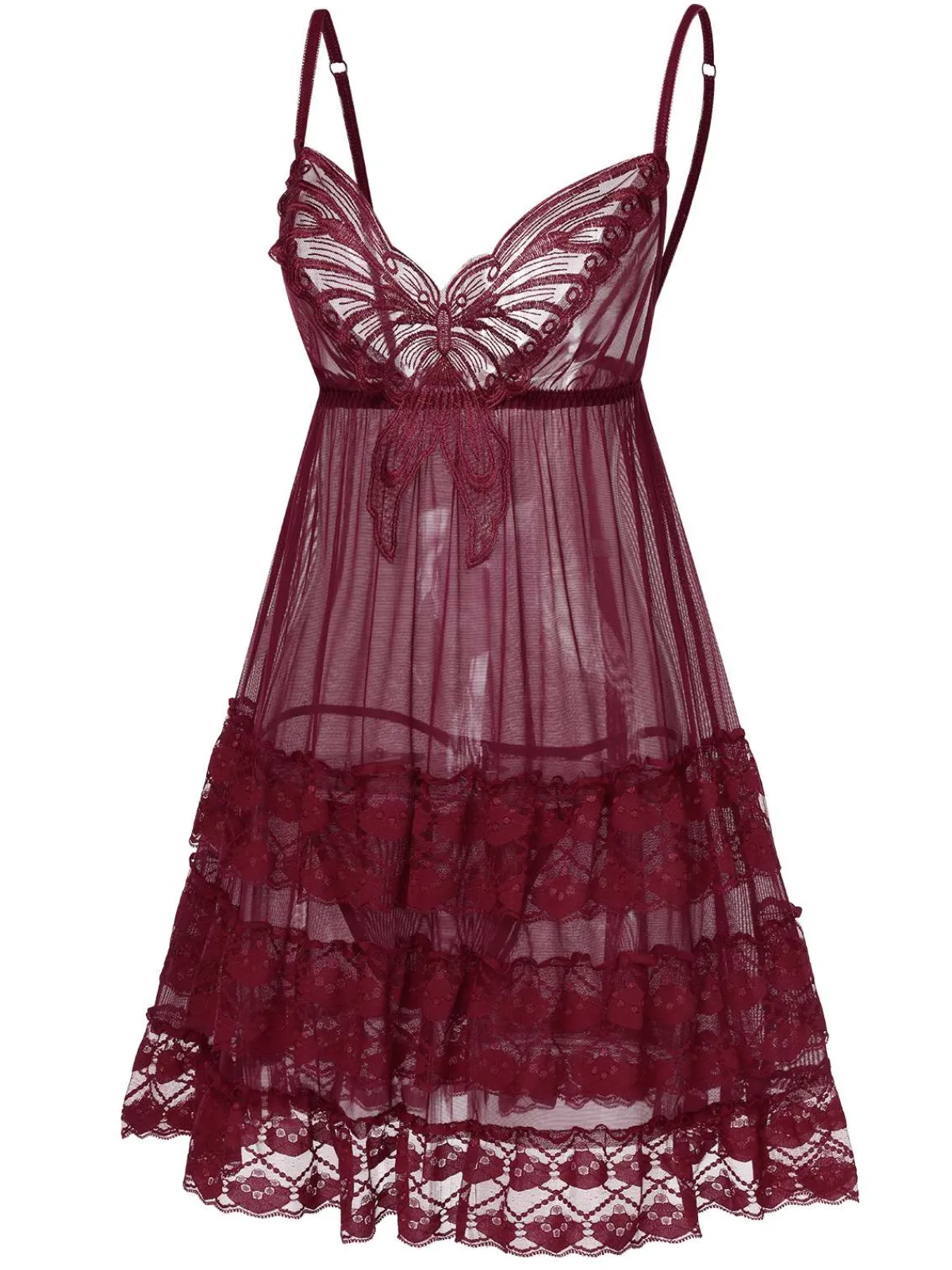 Best Retro Stage 1940s Embroidered Lace Butterfly Sheer Nightgown