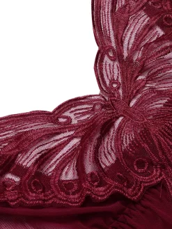 Best Retro Stage 1940s Embroidered Lace Butterfly Sheer Nightgown