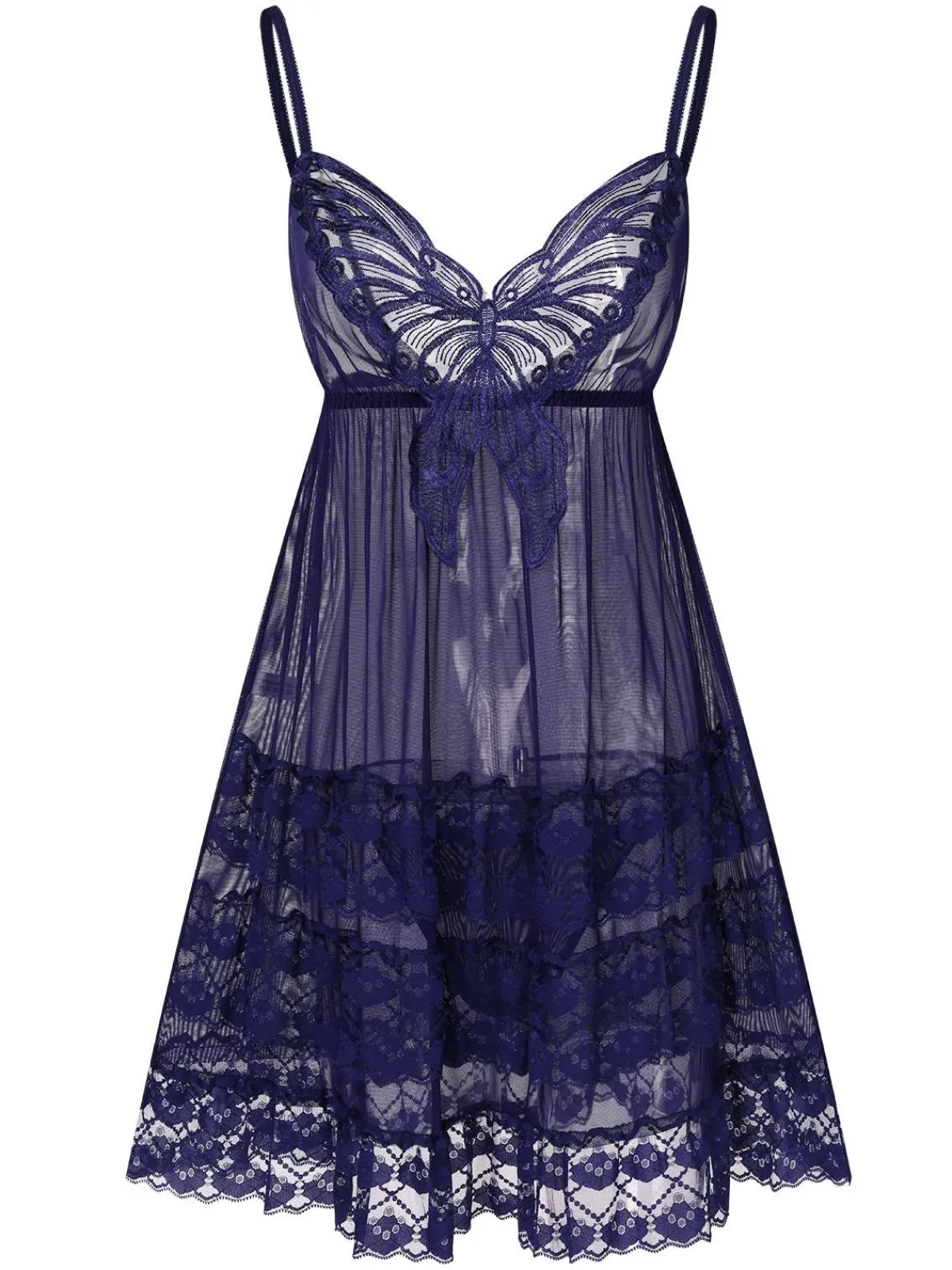 Best Retro Stage 1940s Embroidered Lace Butterfly Sheer Nightgown