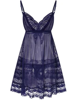Best Retro Stage 1940s Embroidered Lace Butterfly Sheer Nightgown