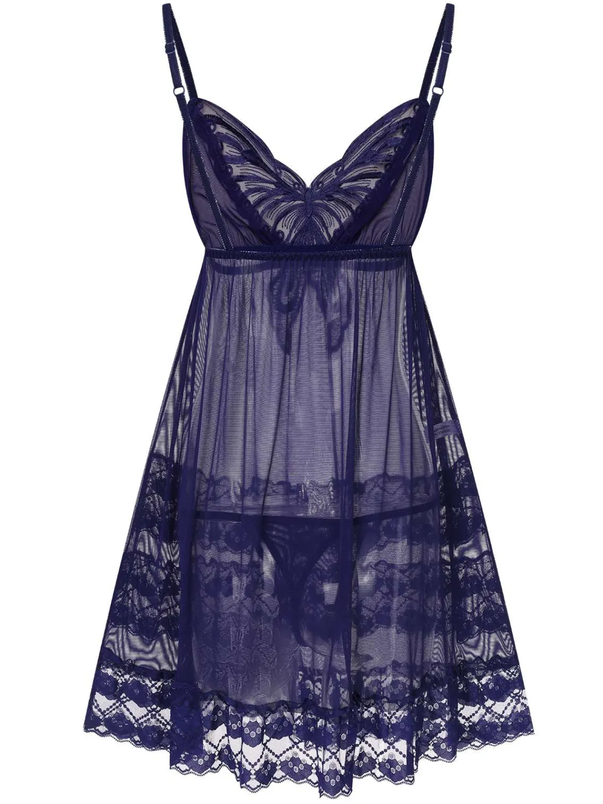 Best Retro Stage 1940s Embroidered Lace Butterfly Sheer Nightgown