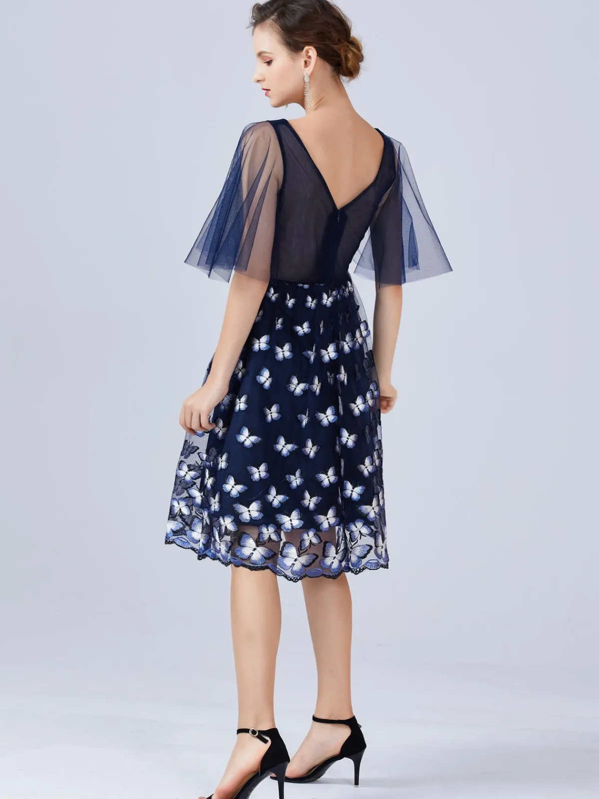 Sale Retro Stage 1950s Embroidery Butterfly Bridesmaid Dress Navy Blue