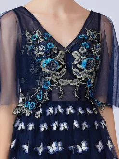 Sale Retro Stage 1950s Embroidery Butterfly Bridesmaid Dress Navy Blue