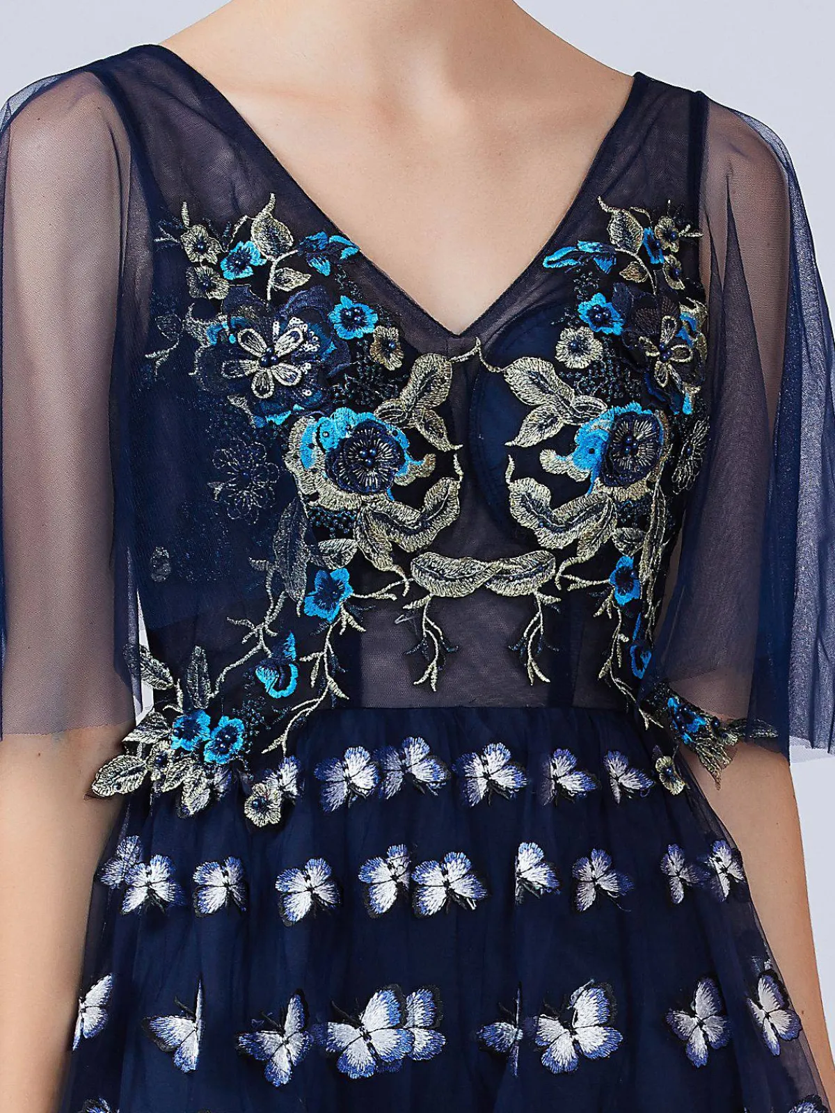 Sale Retro Stage 1950s Embroidery Butterfly Bridesmaid Dress Navy Blue