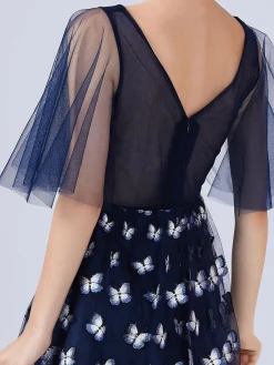 Sale Retro Stage 1950s Embroidery Butterfly Bridesmaid Dress Navy Blue