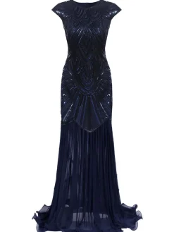 Clearance Retro Stage 1920s Embroidery Sequin Maxi Dress