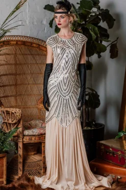 Clearance Retro Stage 1920s Embroidery Sequin Maxi Dress