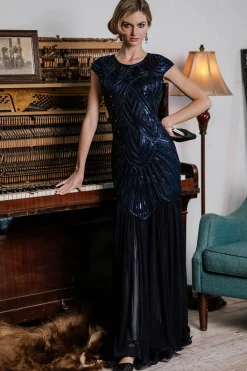 Clearance Retro Stage 1920s Embroidery Sequin Maxi Dress