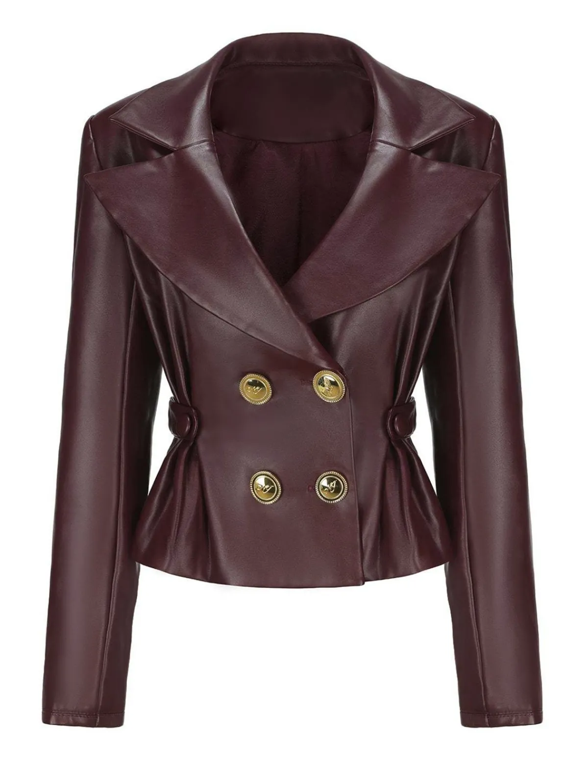 Hot Retro Stage 1950s Faux Leather Double-Breasted Coat Dark Brown