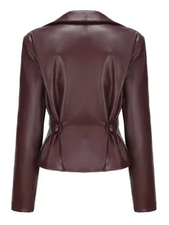 Hot Retro Stage 1950s Faux Leather Double-Breasted Coat Dark Brown