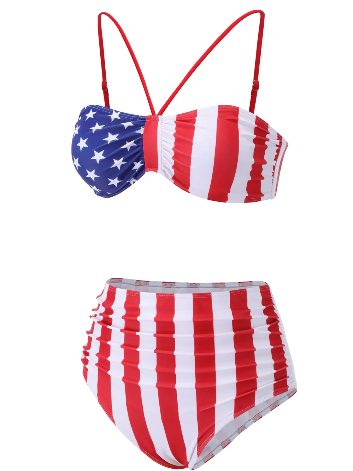 Outlet Retro Stage 1940s Flag Independence Day Patchwork Swimsuit Red