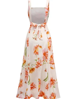 Fashion Retro Stage 1940s Floral Backless Wide Strap Dress Multicolor