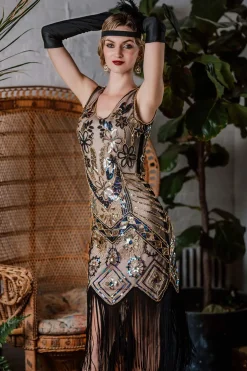 Sale Retro Stage 1920s Floral Beaded Flapper Dress Pink