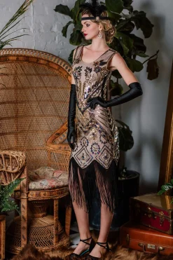 Sale Retro Stage 1920s Floral Beaded Flapper Dress Pink