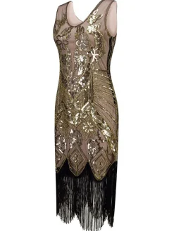 Sale Retro Stage 1920s Floral Beaded Flapper Dress Pink