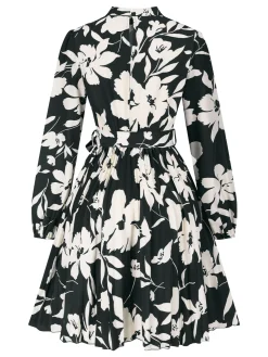 Clearance Retro Stage 1940s Floral Belted Pleated Dress