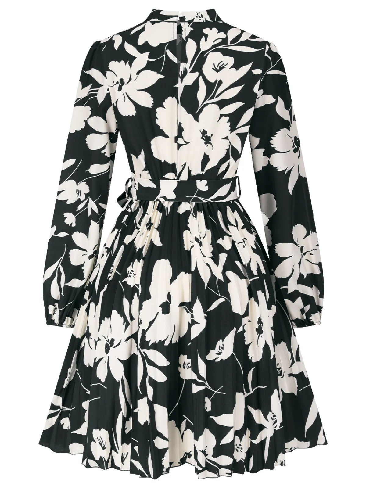 Clearance Retro Stage 1940s Floral Belted Pleated Dress