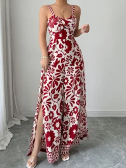 Hot Retro Stage 1970s Floral Boho Style Suspender Jumpsuit