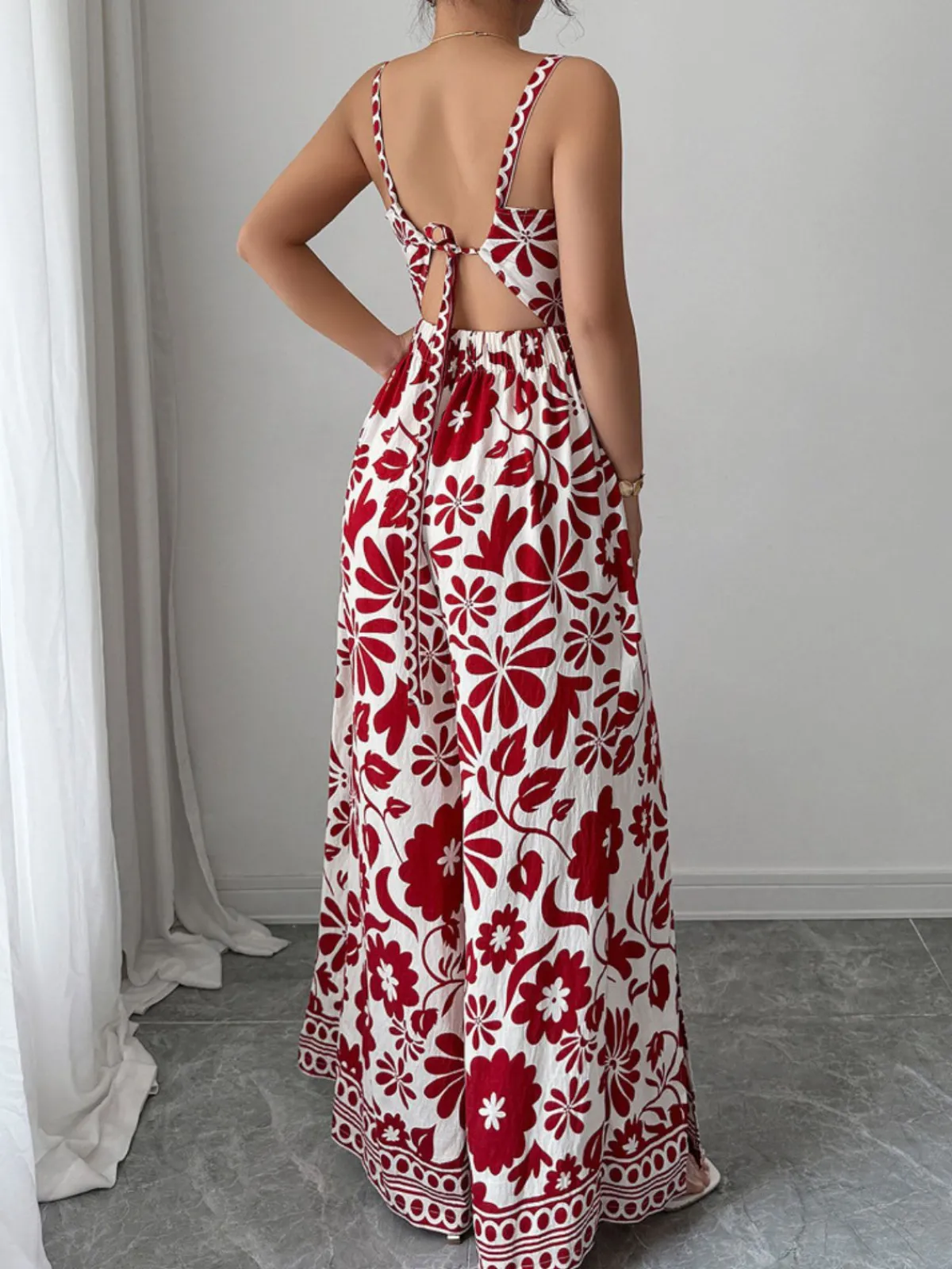 Hot Retro Stage 1970s Floral Boho Style Suspender Jumpsuit