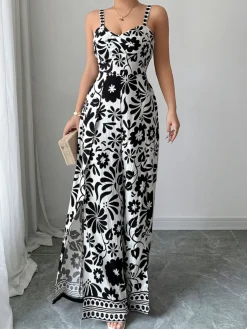 Hot Retro Stage 1970s Floral Boho Style Suspender Jumpsuit