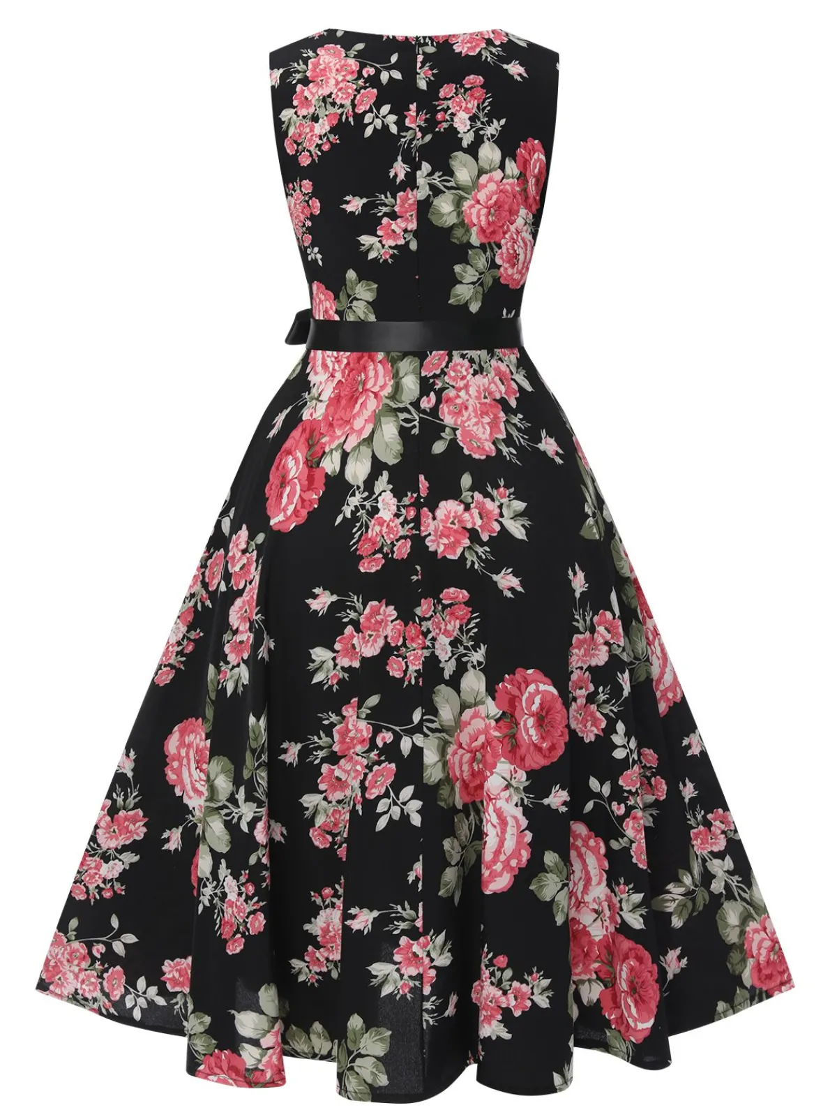 Outlet Retro Stage 1950s Floral Bow Belt Vintage Dress