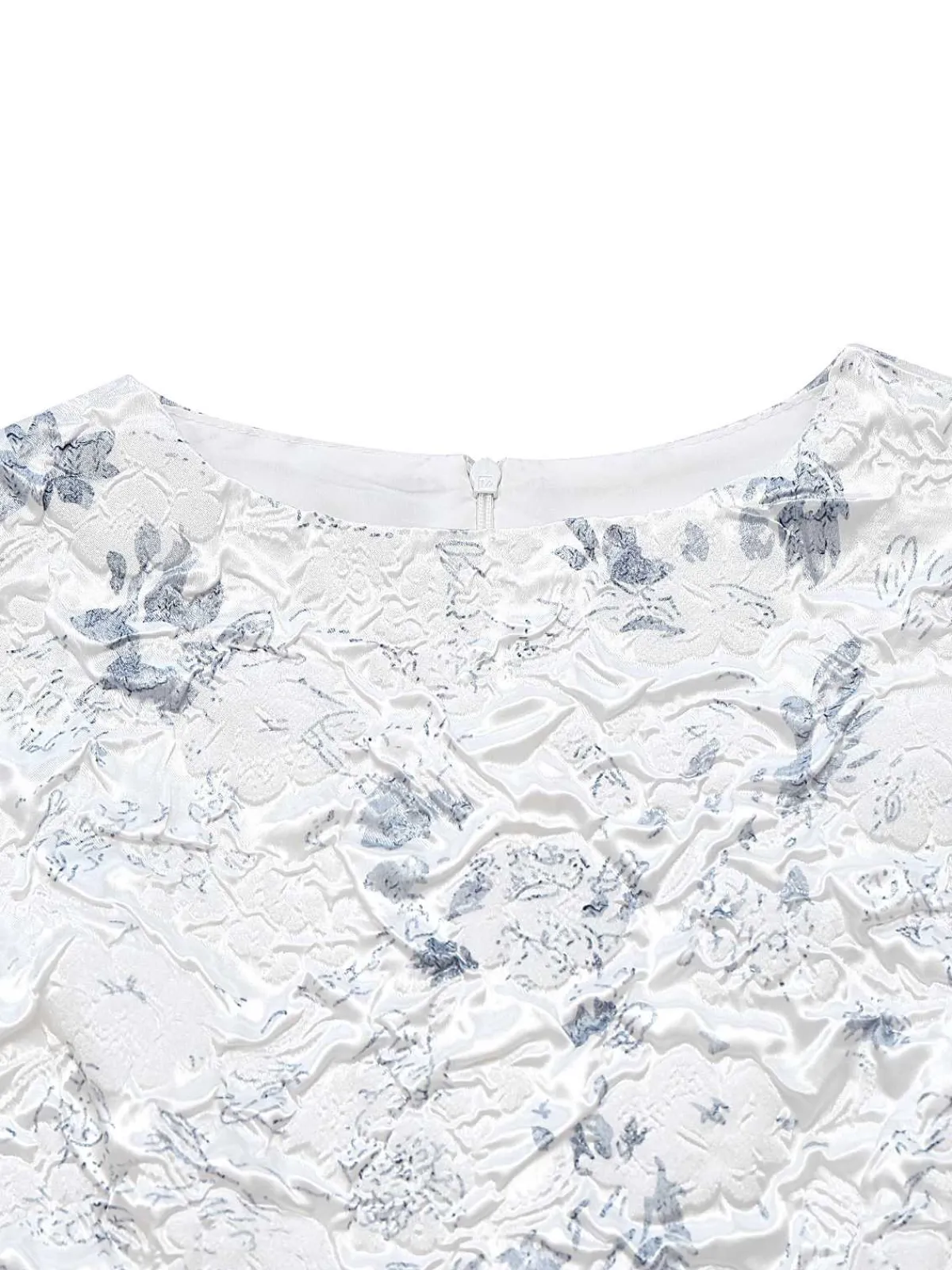 Best Retro Stage 1940s Floral Crinkle-Jacquard Waistband Dress White