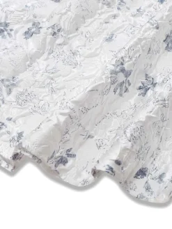 Best Retro Stage 1940s Floral Crinkle-Jacquard Waistband Dress White