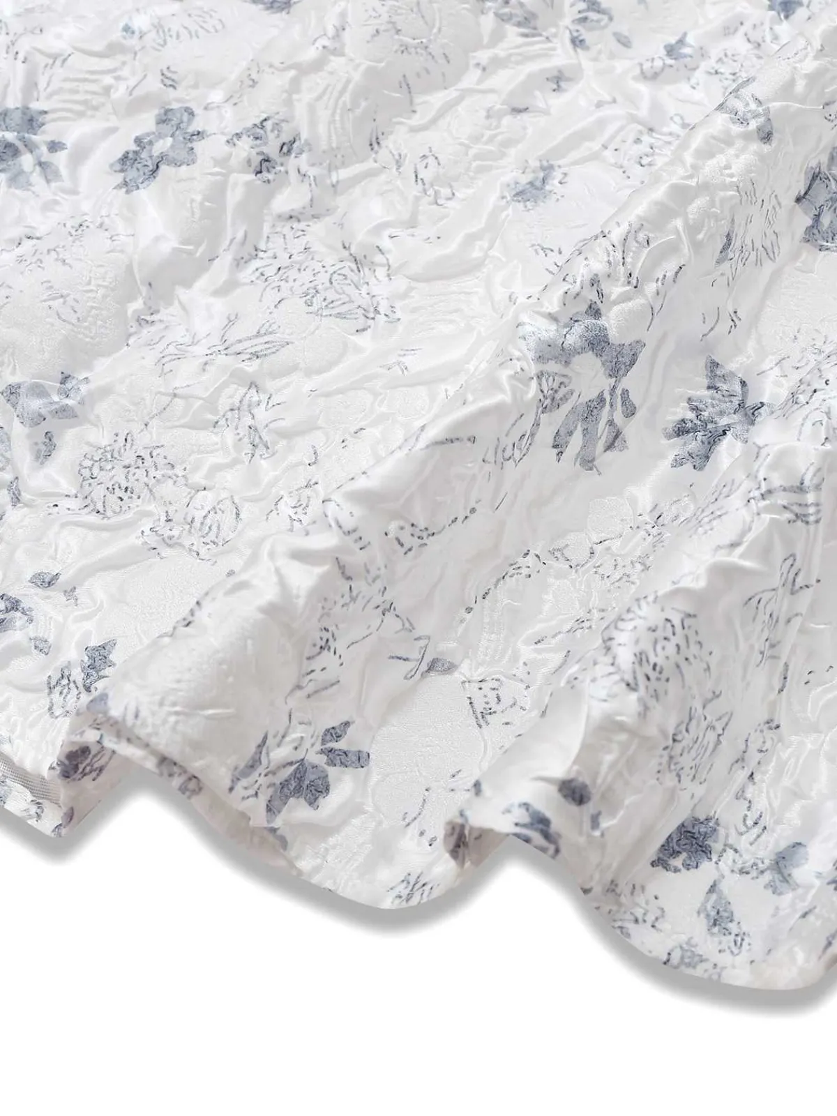 Best Retro Stage 1940s Floral Crinkle-Jacquard Waistband Dress White