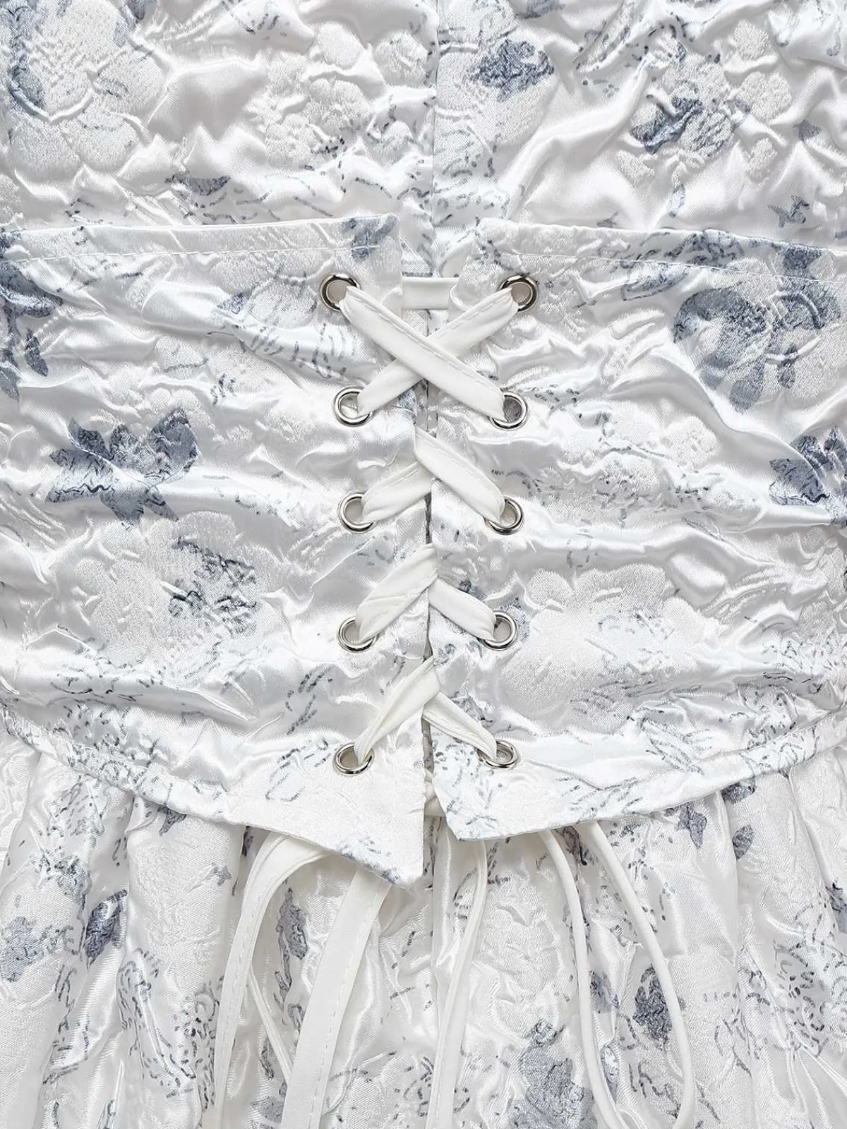 Best Retro Stage 1940s Floral Crinkle-Jacquard Waistband Dress White