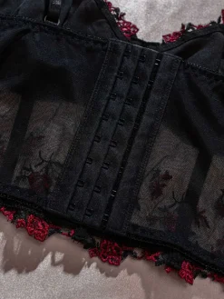 Online Retro Stage 1960s Floral Embroidered Bow Underwire Lingerie