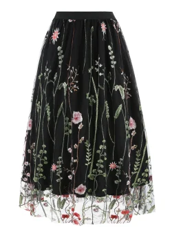 Best Retro Stage 1950s Floral Embroidered Mesh Skirt