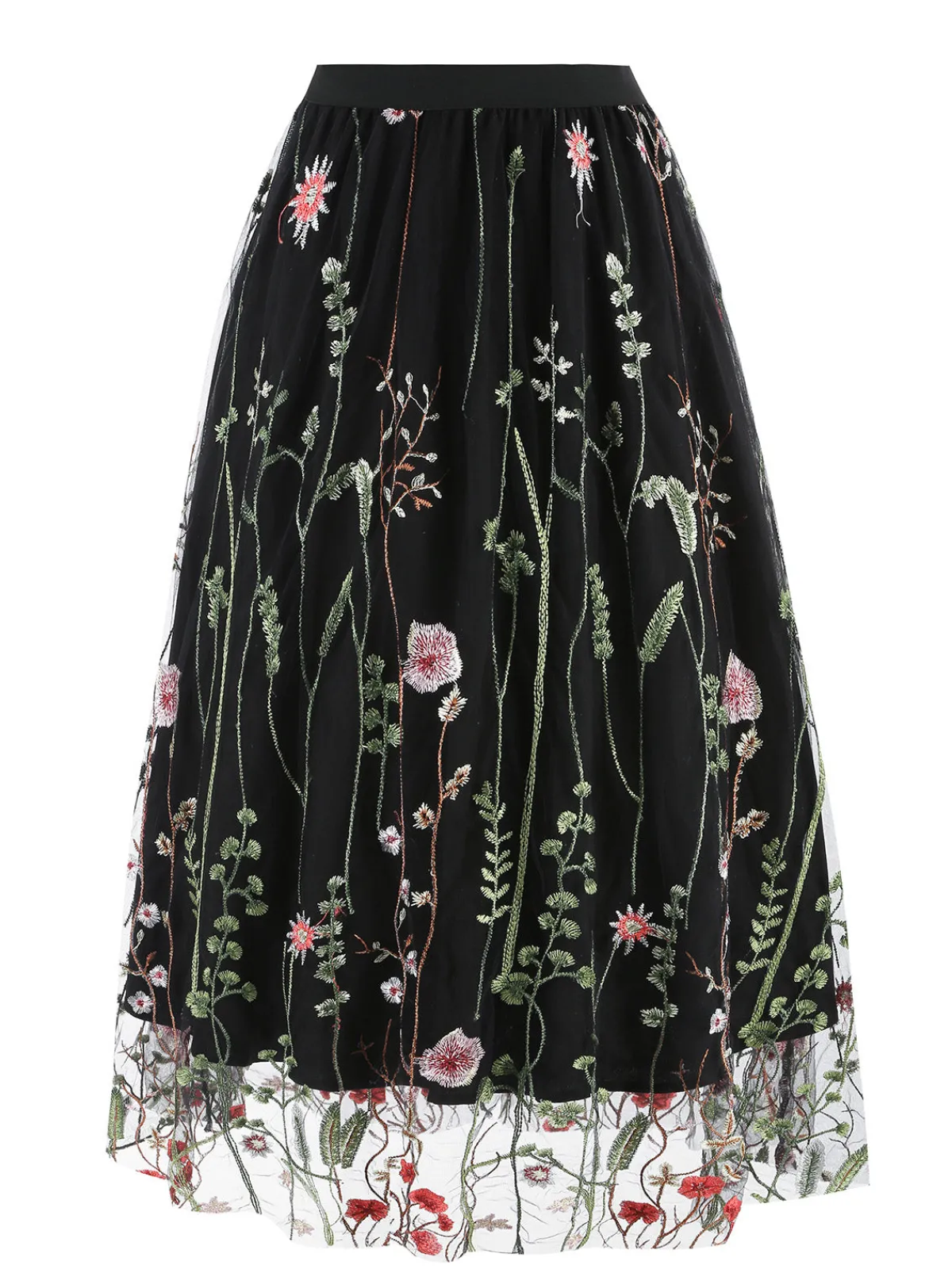 Best Retro Stage 1950s Floral Embroidered Mesh Skirt