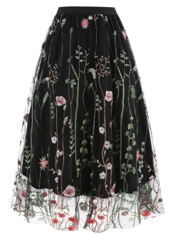 Best Retro Stage 1950s Floral Embroidered Mesh Skirt