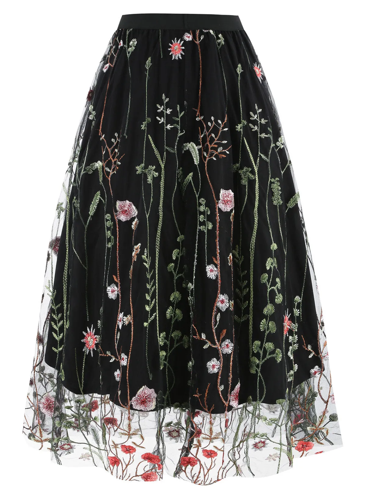 Best Retro Stage 1950s Floral Embroidered Mesh Skirt