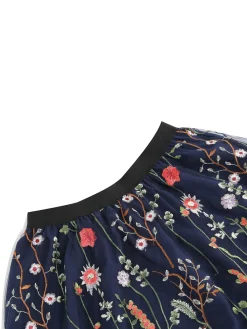 Best Retro Stage 1950s Floral Embroidered Mesh Skirt