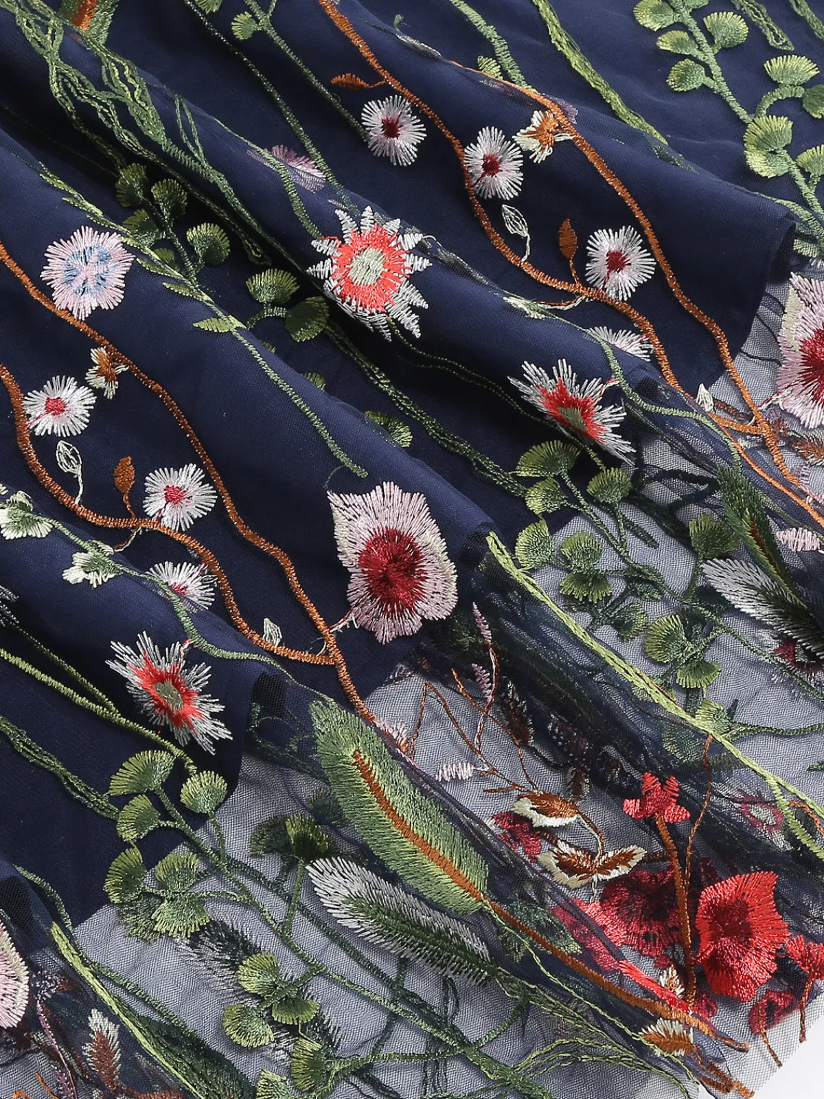 Best Retro Stage 1950s Floral Embroidered Mesh Skirt