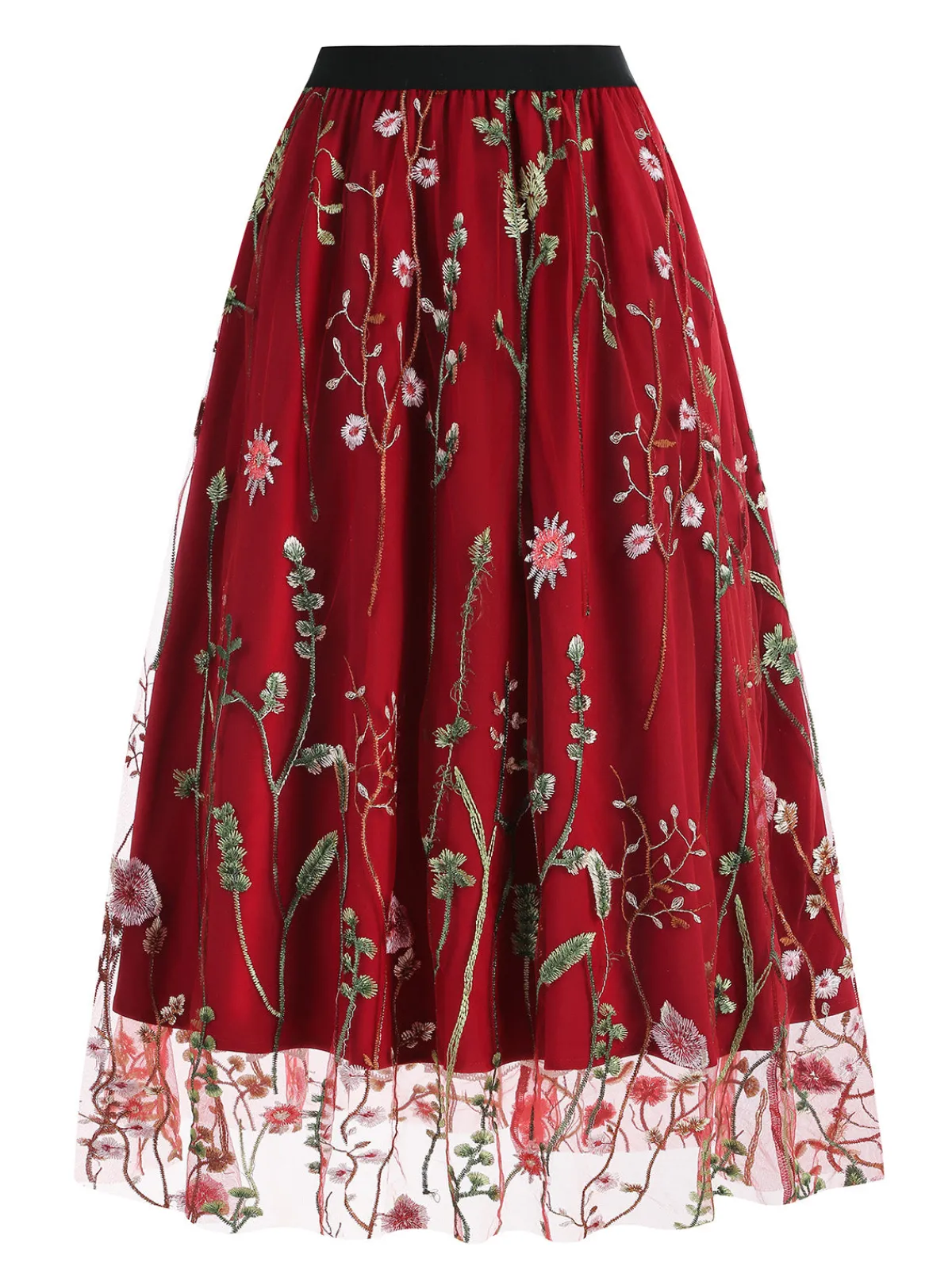 Best Retro Stage 1950s Floral Embroidered Mesh Skirt