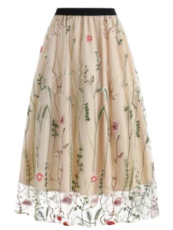 Best Retro Stage 1950s Floral Embroidered Mesh Skirt