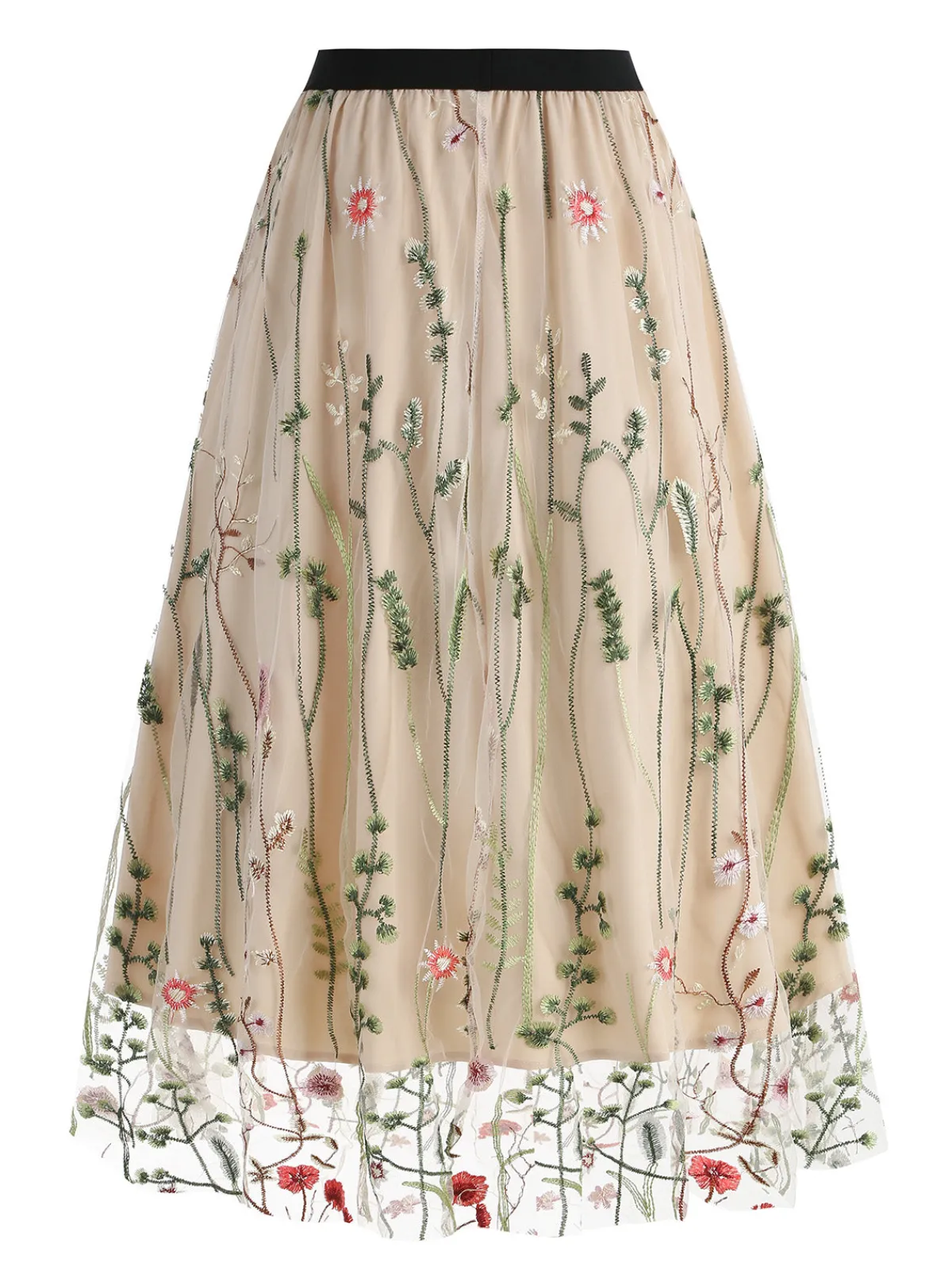 Best Retro Stage 1950s Floral Embroidered Mesh Skirt