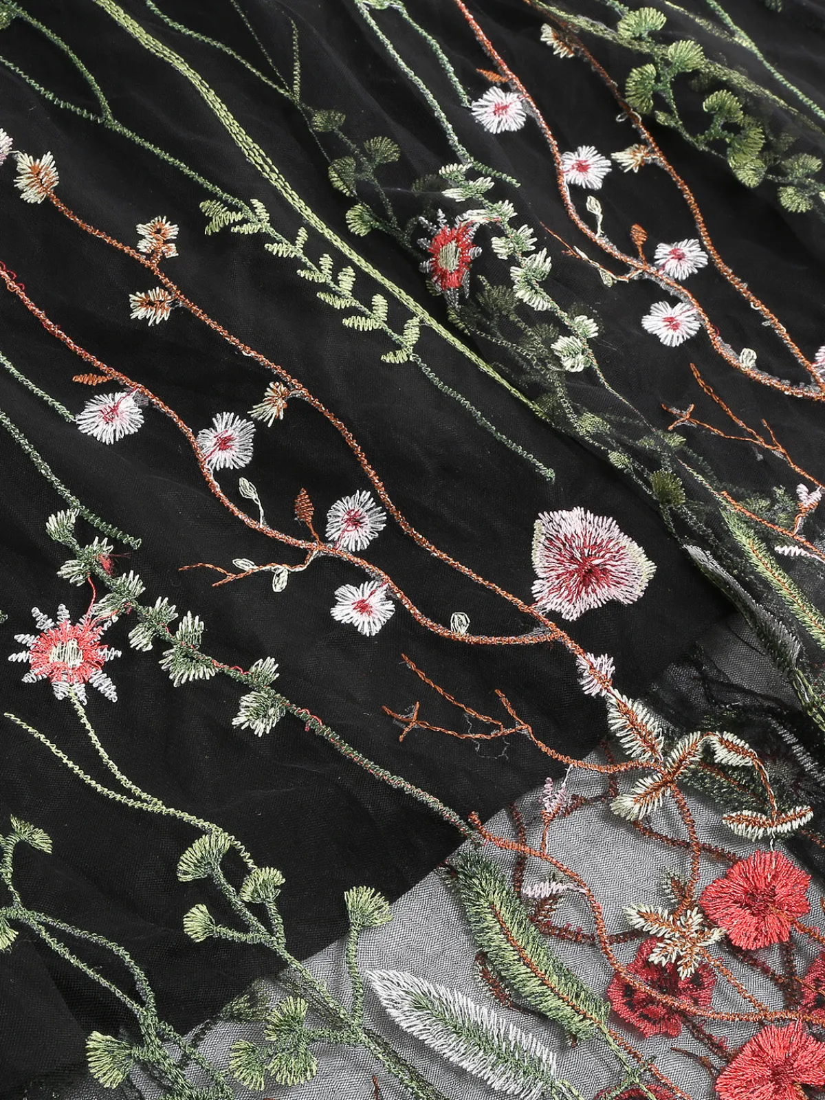 Best Retro Stage 1950s Floral Embroidered Mesh Skirt